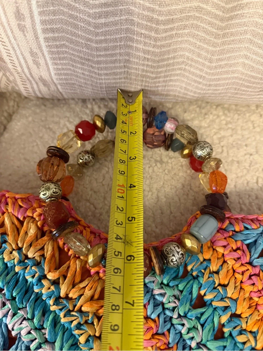 Multicolor Crochet Beach Tote with Beaded Handle